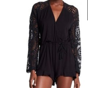 Sky Uzias Romper Sultry & Sweet Crochet Surplice Neck Black XS